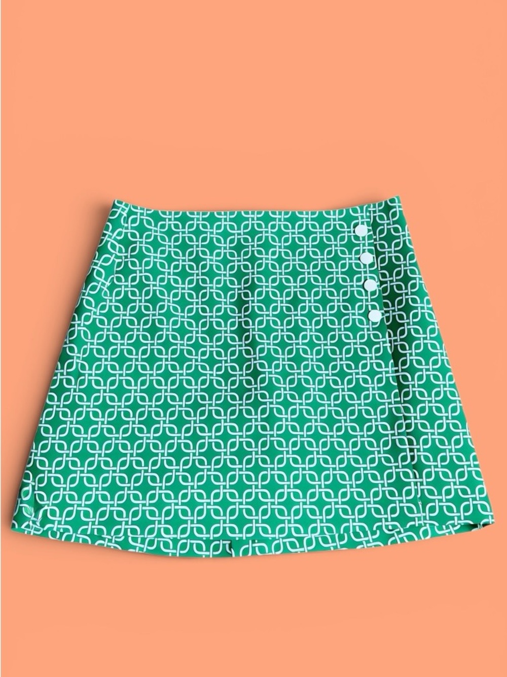 Green Geometric Print A-Line Golf Skort